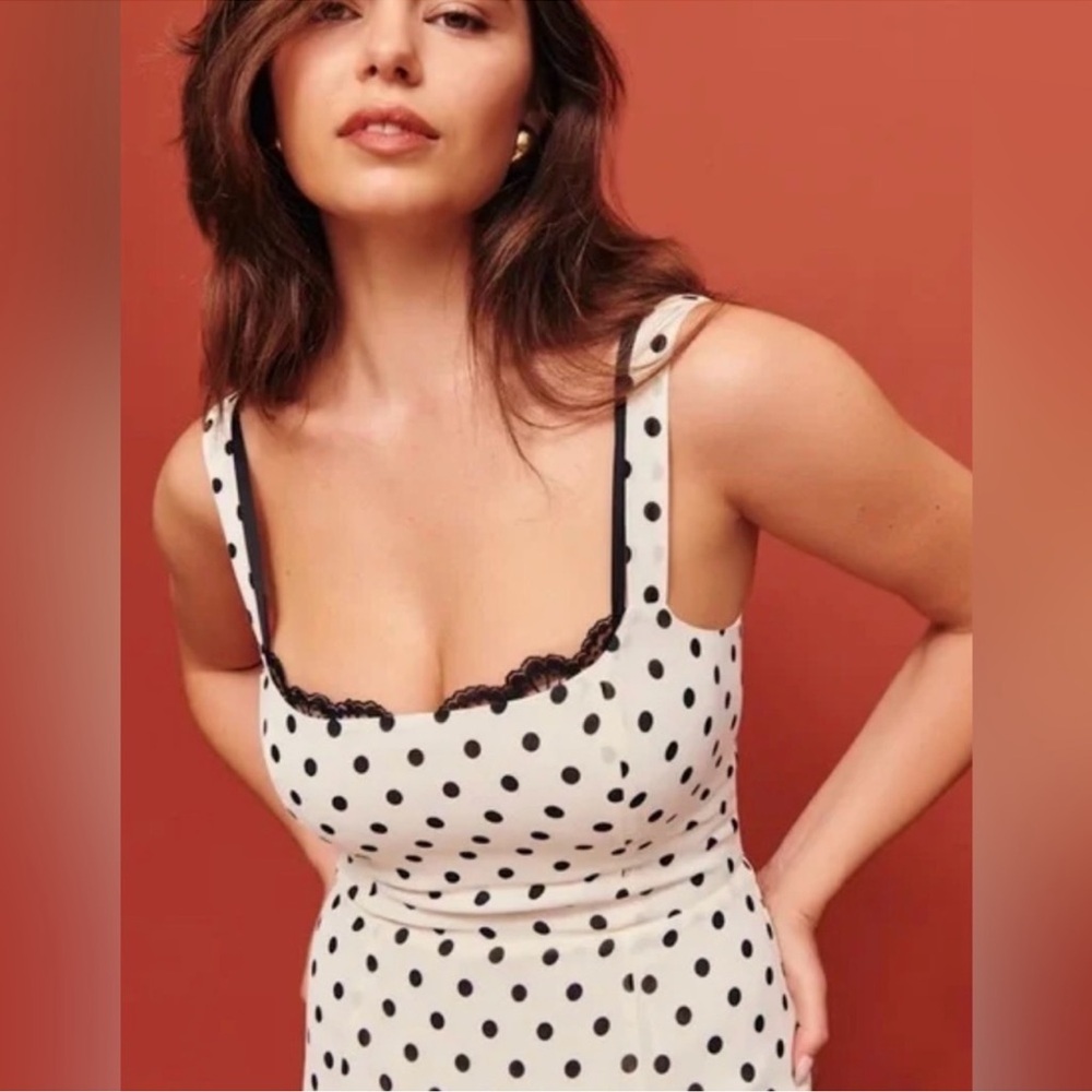 Reformation Black and White Polka Dot Midi Dress - Picture 2 of 3